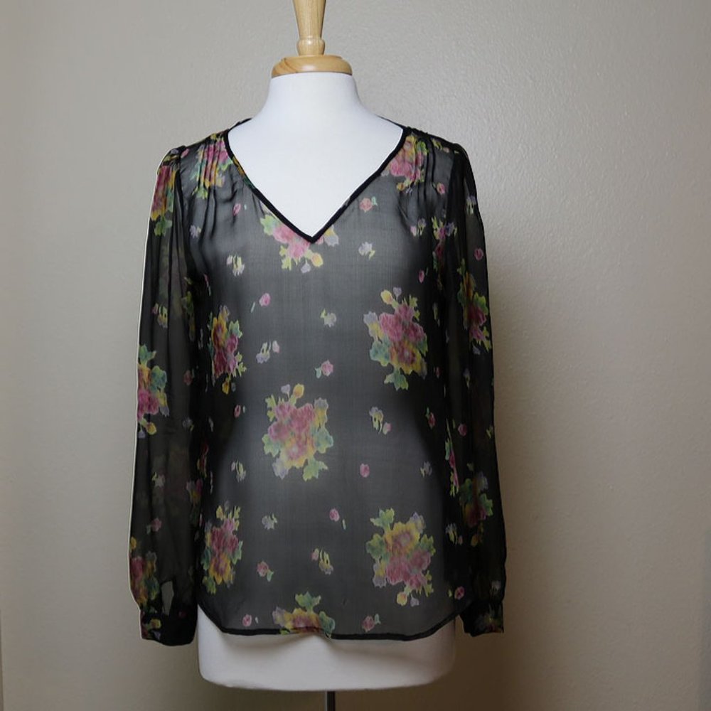 Beyond Vintage Black Floral Silk Top